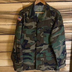 US Army 38th Infantry Division Woodland Camouflage Military Jacket large long
